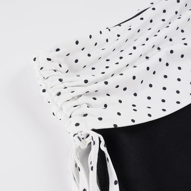Voguable  New Fashion Polka Dot High Waist Folds Lace Up Drawstring Shorts Contrasting Colors Casual Biker Sporty Hot Sexy Femme Pants voguable