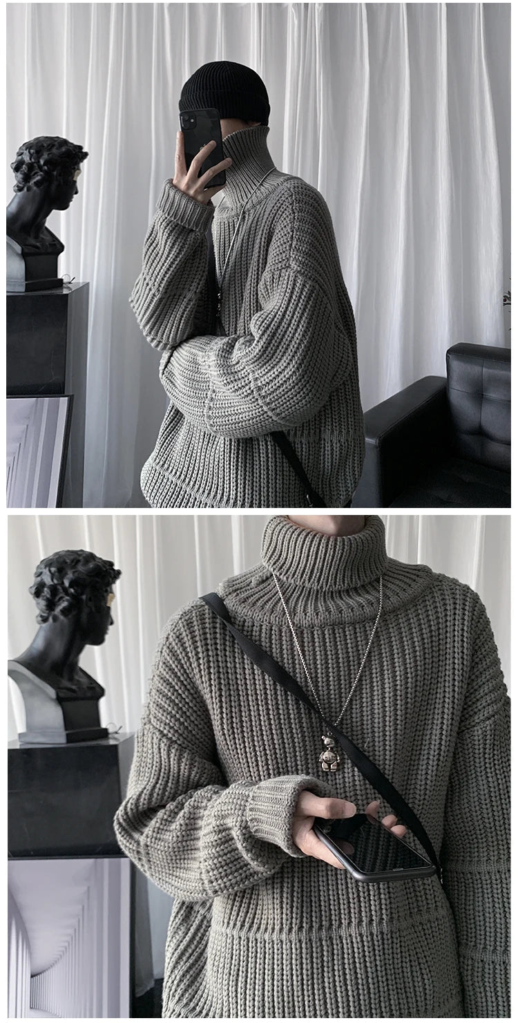 Autumn Winter Mens Casual Turtleneck Pullover Men's Long Sleeve Rollneck Sweater Korean Style Fashion Warm Knitted Sweater voguable