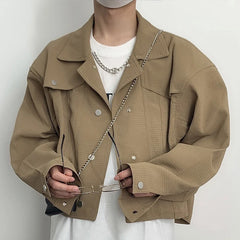 Spring Clothing Men's Leisure Short Jacket Streetwear Solid Color Button-down Collar Korean Harajuku Long Sleeve Luxury Coats voguable