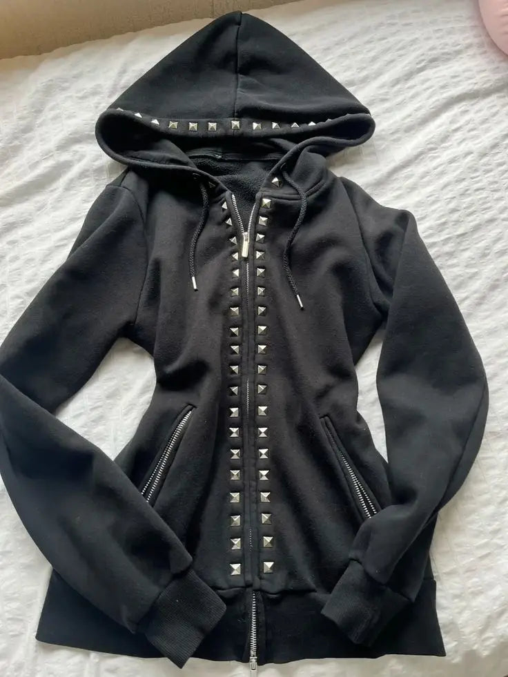 Voguable  Women's Y2K Gothic jacket with black stand up collar button details, slim fit jacket, punk retro 2000s Alt fashion jacket voguable