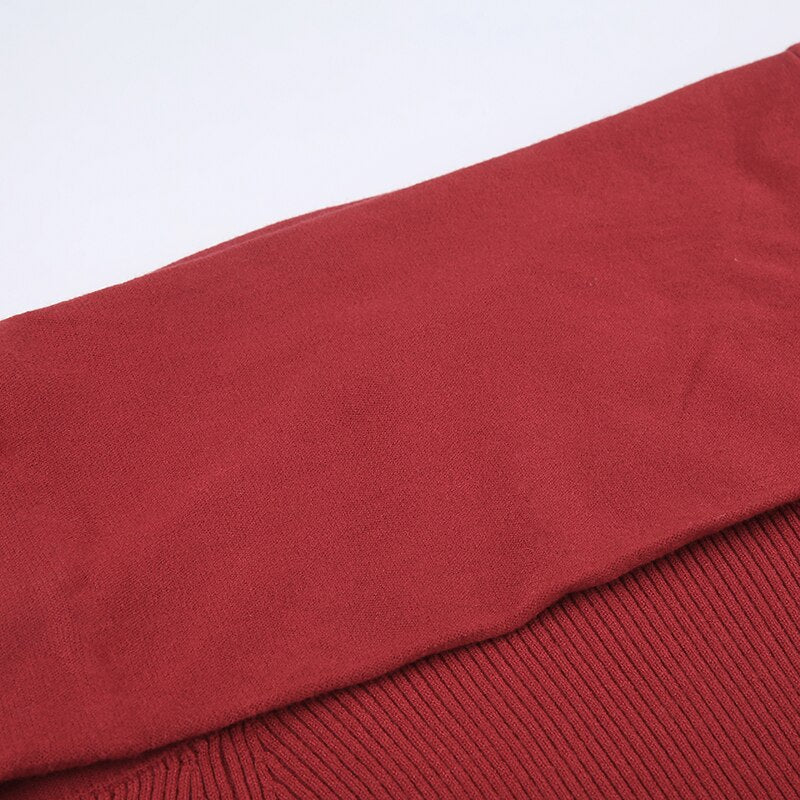Red Slash Neck Slim Sweater Dress mysite