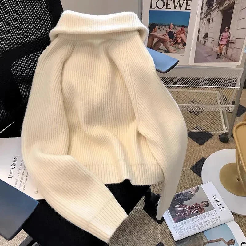 Autumn Winter New knitted Cardigan Sweater Women Fashion Long-Sleeved Zipper High Neck Coat Female Loose Sweater Ladies Tops Pbong