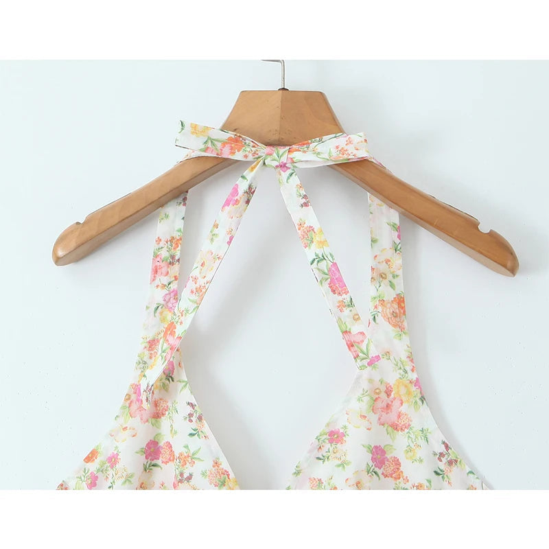 Sexy Backless Floral Print Halter Dress For Women Sleeveless Low Waist Holiday Summer Short Dress Party Robe voguable