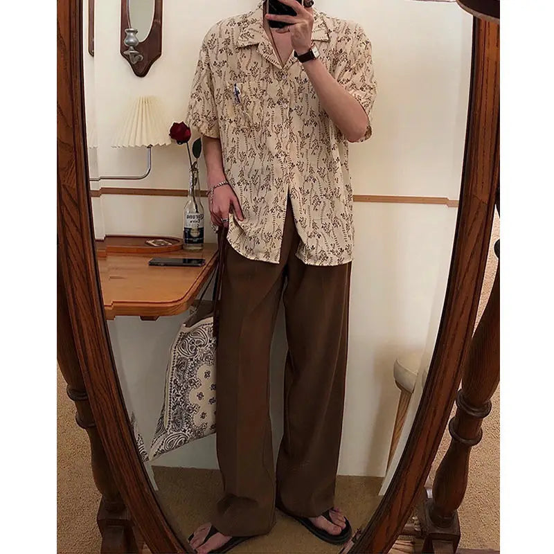 Vintage Solid Color Summer Straight Cylinder Men's Wide Leg Pants Pocket Fashion All-match Street Casual Loose Male Trousers voguable
