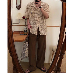 Vintage Solid Color Summer Straight Cylinder Men's Wide Leg Pants Pocket Fashion All-match Street Casual Loose Male Trousers voguable