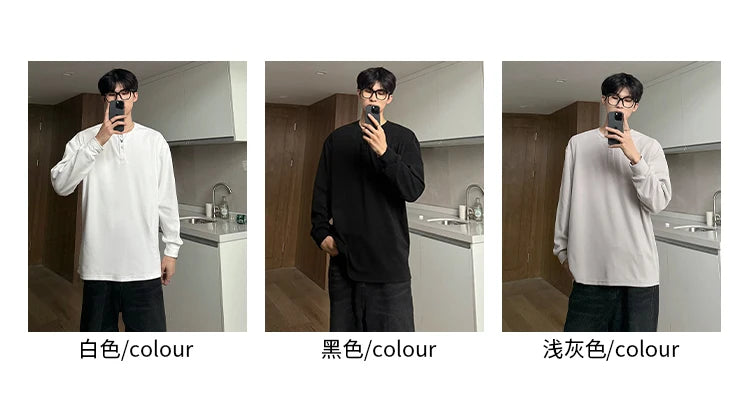 Warm Henry Collar Long Sleeve T shirt For Men Spring Autumn Casual Mens T-shirts Unisex Tee Tops Classic Clothes Men's T-Shirts voguable