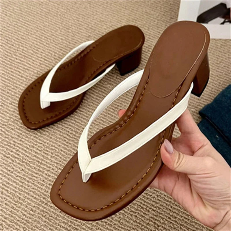 Voguable  Summer Clip Toe Square Low Heels Women Slippers Sandals Fashion Casual Flip Flops Party Shoes voguable