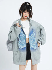 Vintage Women Y2K Hoodies Bufferfly Loose Long Sleeve Streetwear Sweatshirts Harajuku Casual Fall Lady Retro American Tops voguable