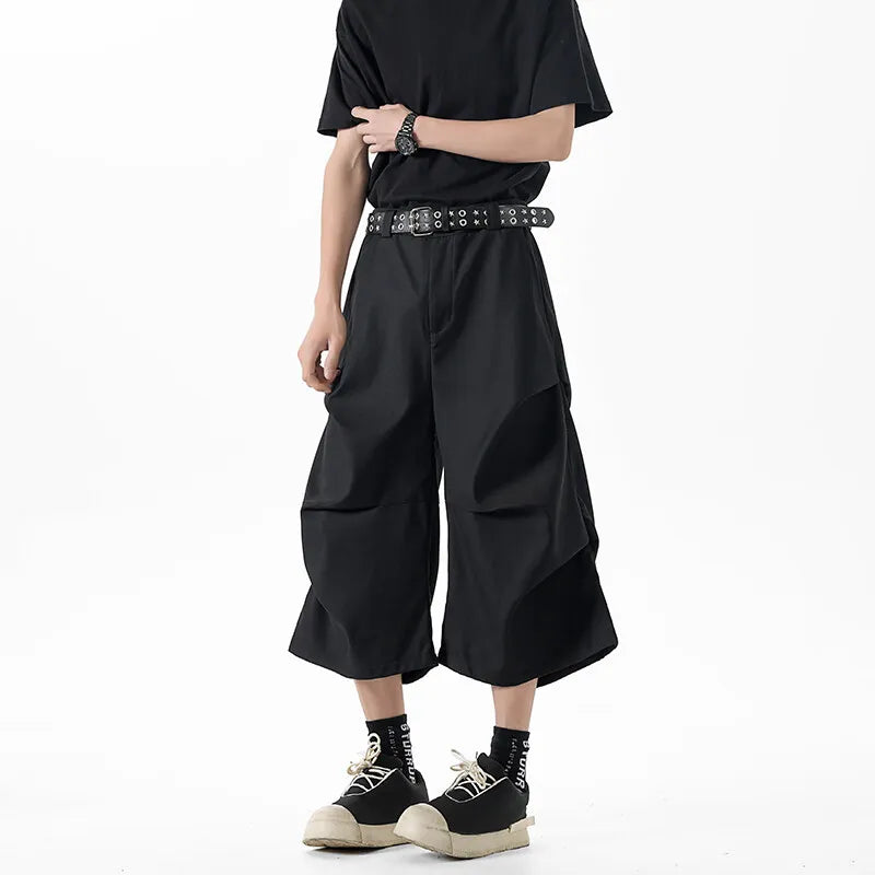 New Wide Leg Casual Pants mens Loose Fit Elastic Waist Outdoor Sport Capri Wrinkle Design Comfy Trousers for Women Men voguable