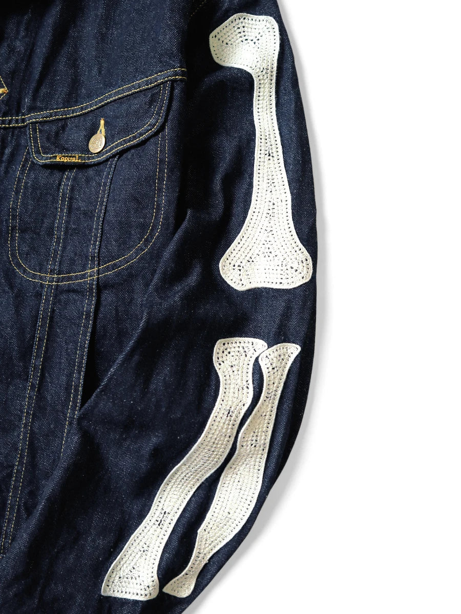 Harajuku Japanese Style Bone Embroidered Denim Jacket Men's Street Skateboard Retro Jacket Loose Casual Autumn Thin Jacket voguable