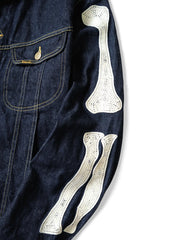 Harajuku Japanese Style Bone Embroidered Denim Jacket Men's Street Skateboard Retro Jacket Loose Casual Autumn Thin Jacket voguable