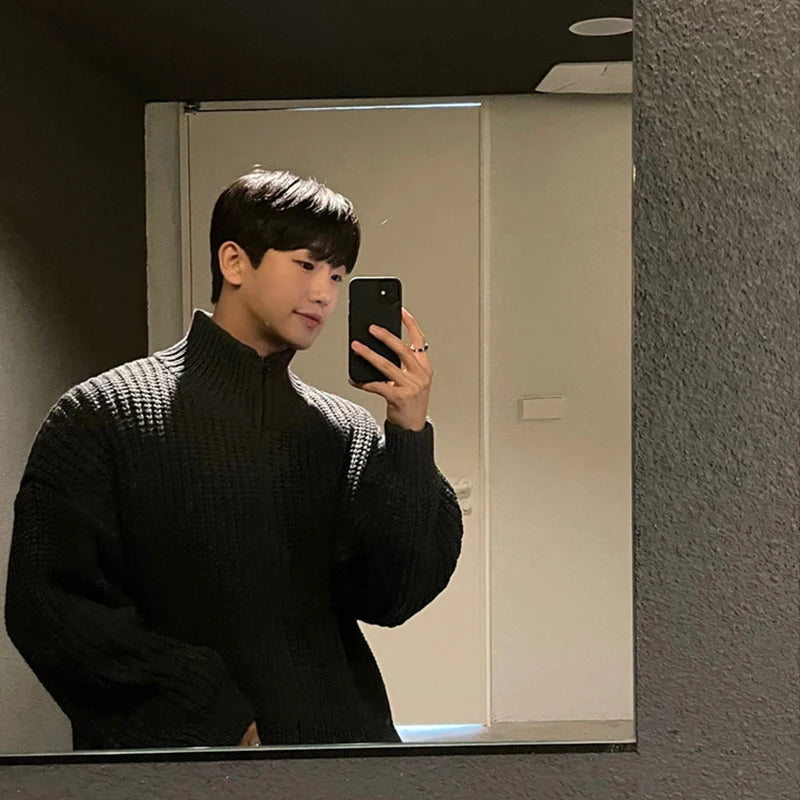 Autumn Men's Luxury Knitted Zipper Cardigan Sweater Stand Collar Solid Color Long Sleeve Casual Streetwear Coat Fashion Knitwear voguable