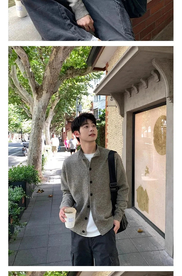 Japanese Vintage Cardigan Coats Light Luxury Knitted Lapel Long Sleeve Men Sweater Jacket Leisure Premium Quality Knitwear M-3XL voguable