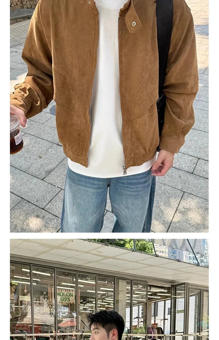 Khaki Cargos Stand Collar Jackets Men's Japanese Retro Streetwear Fashion Solid Color Zipper Long Sleeve Coats Autumn Clothing voguable