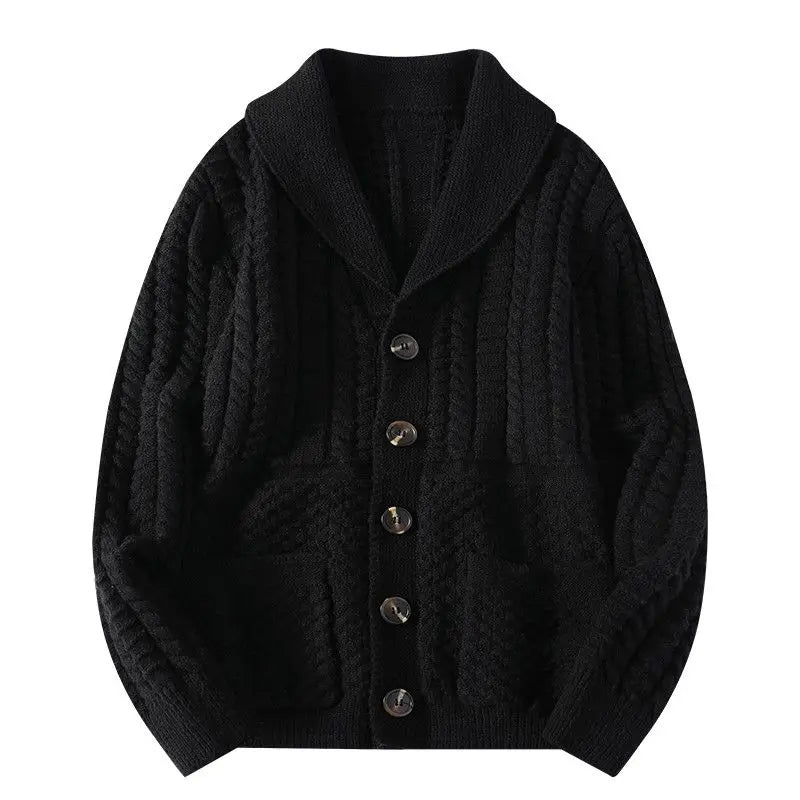 Korean Version Retro Hand-woven Twisted Twisted Sweater Men's Spring Autumn Thickened Sweater Lapel Cardigan Trendy Jacket Chic voguable