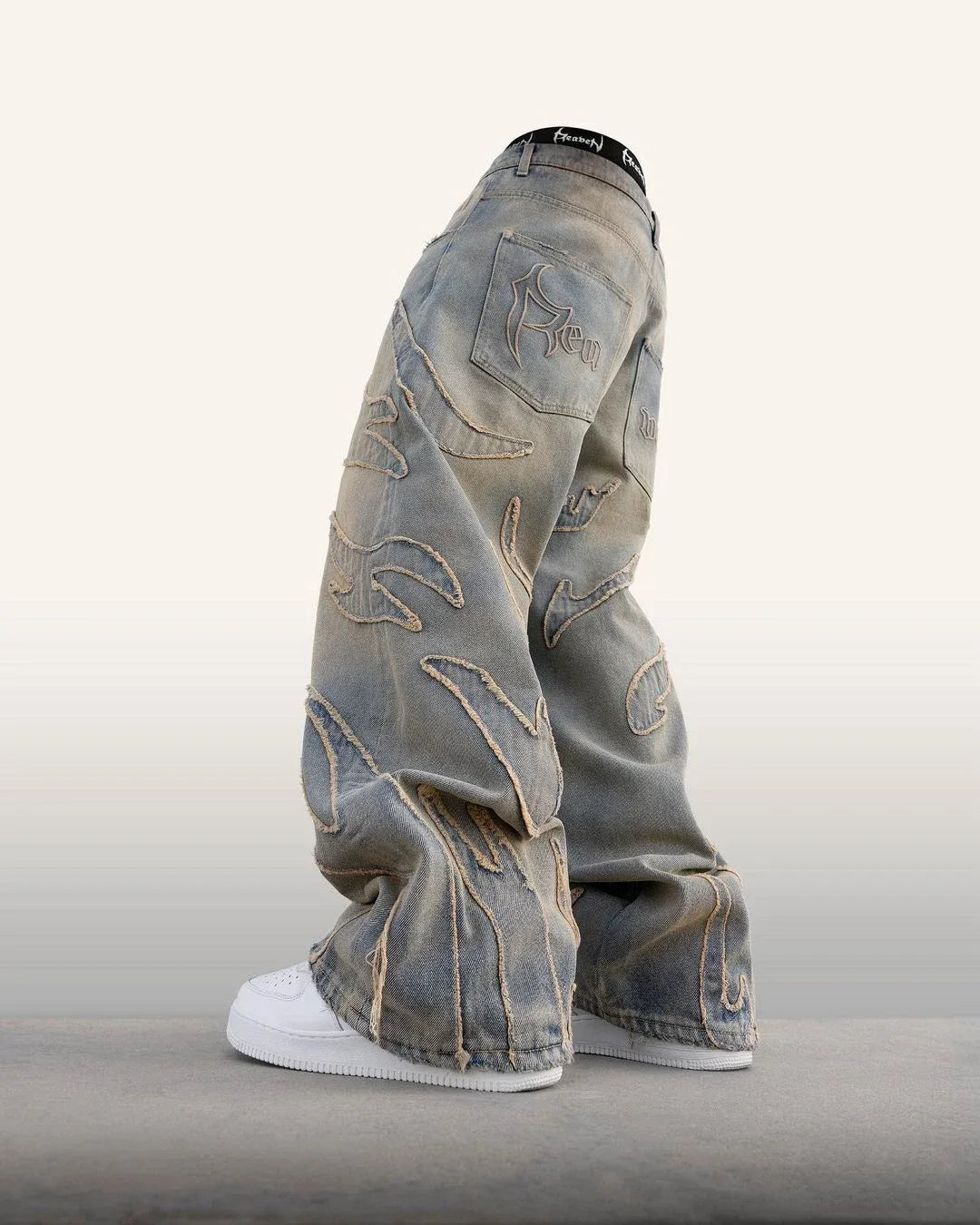 Vintage Raw Edge Embroidery Denim Pants Women Streetwear Distressed Patchwork Baggy Jeans for Men Y2k Straight Wide Leg Trousers voguable