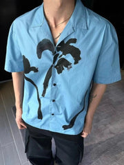 Voguable  Men's Summer Beach Casual Shirt Loose Fit Printed Lapel Neck Short Sleeve Shirt Lightweight Daily Streetwear All Match New voguable