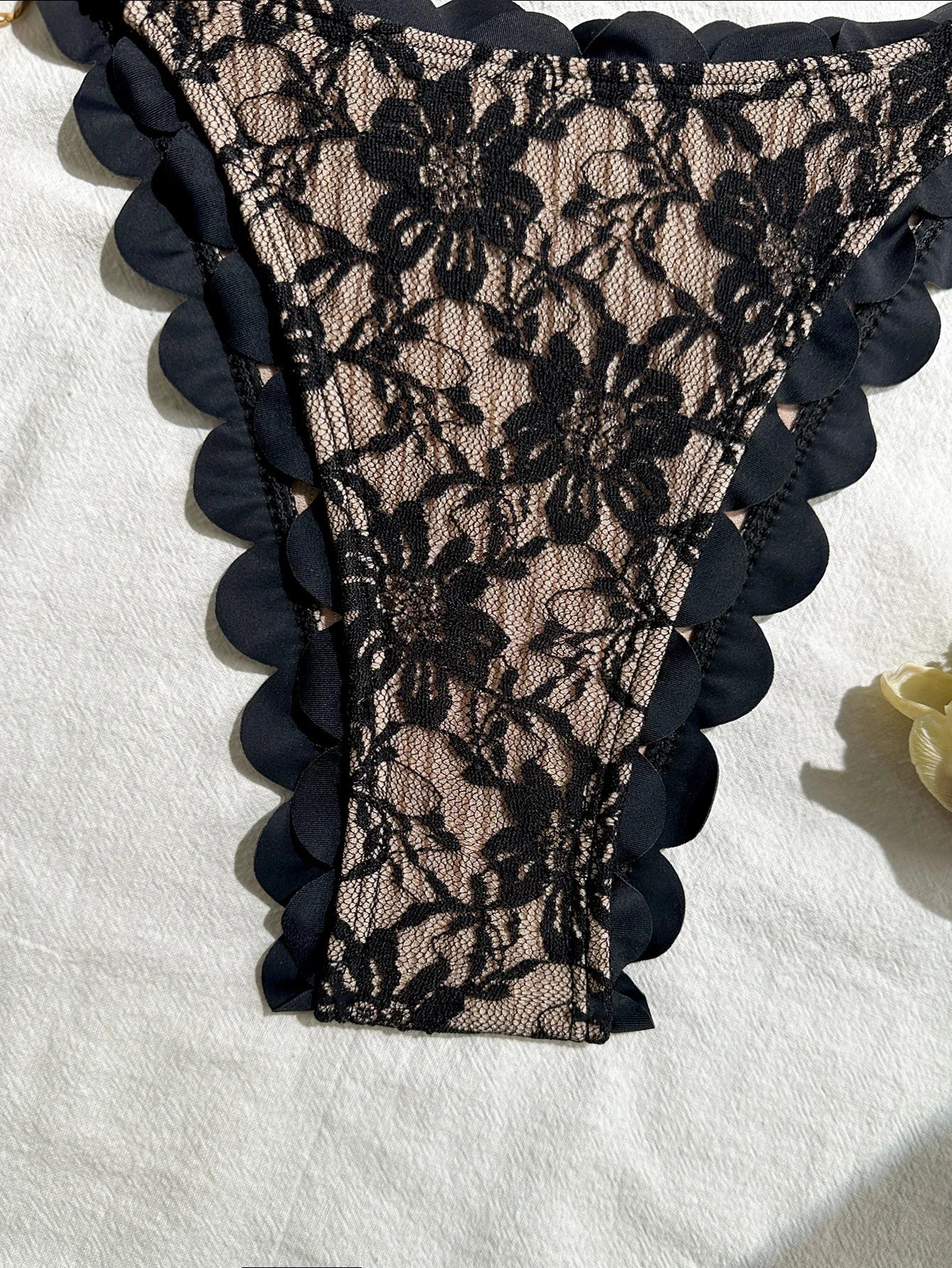 Voguable  Sexy Black Lace Micro Bikini Women Metal Ornament Ruffles Push Up Bra Thong Swimwear Summer Bathing Suit Holiday Swimsuit voguable