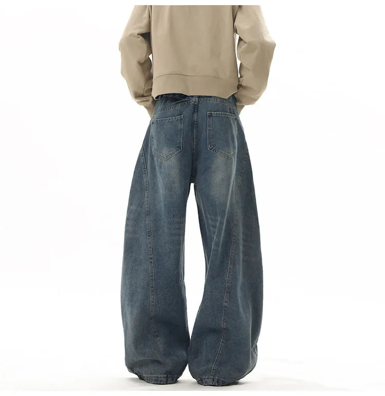 Wide Leg Jeans Men Denim Dark Blue Floor Sweeping Baggy Trousers Street Dance Hip Hop Unisex Urban Fashion Urban Streetwear voguable