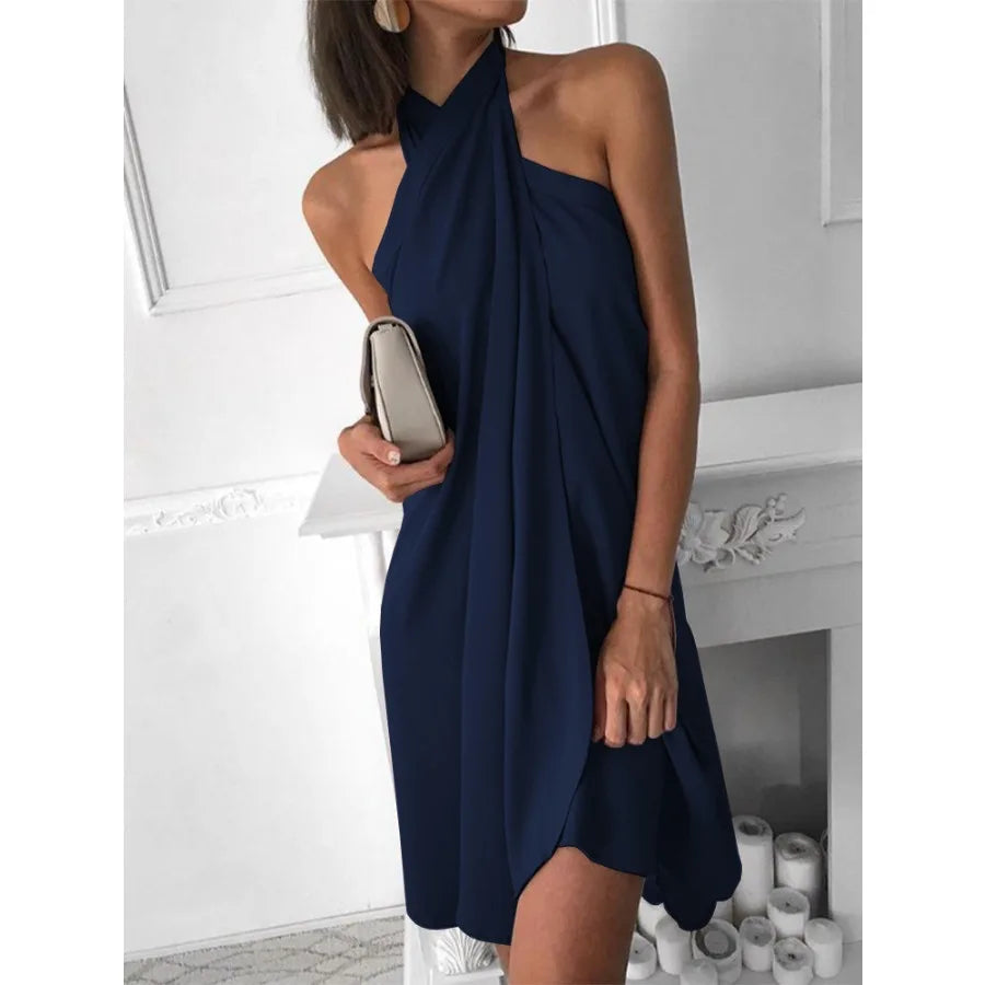 Voguable  summer new sexy women's dress hanging neck loose irregular casual beach dress voguable