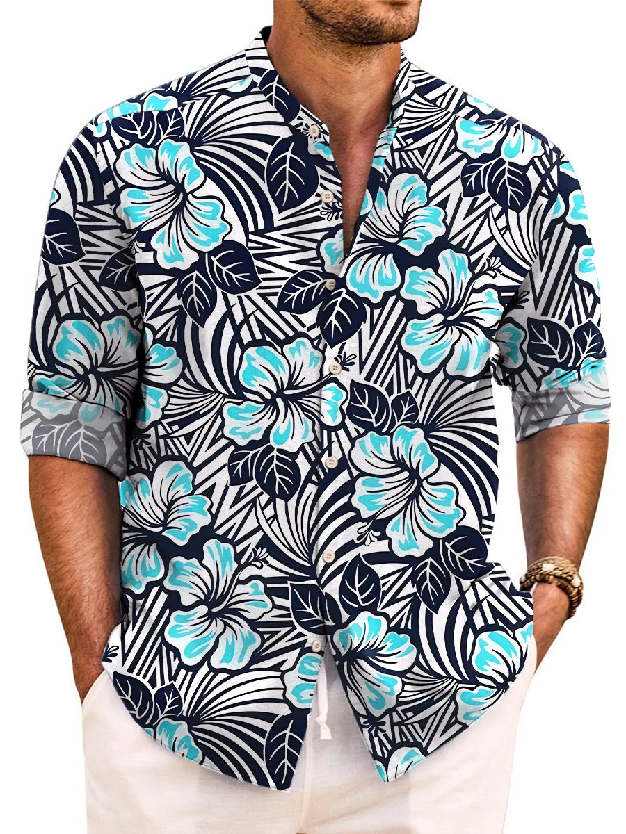 Mens Red Floral Print Long Sleeve Shirt Fashion Design Luxury Long Sleeve Tops Mens Four Seasons Button Lapel Shirt voguable