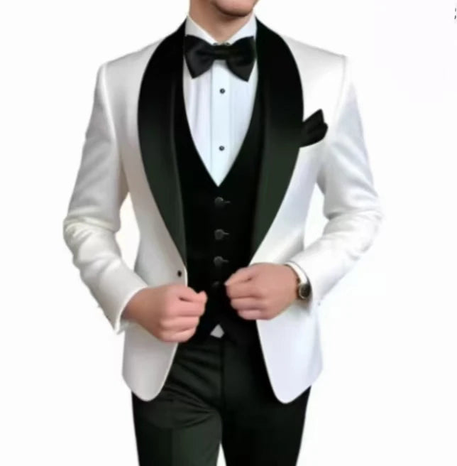 Voguable  Elegant Classic High-Quality Men Suit 3pcs Set with Satin Collar Jacket Vest And Trousers Business Wedding Banquet Customizable voguable