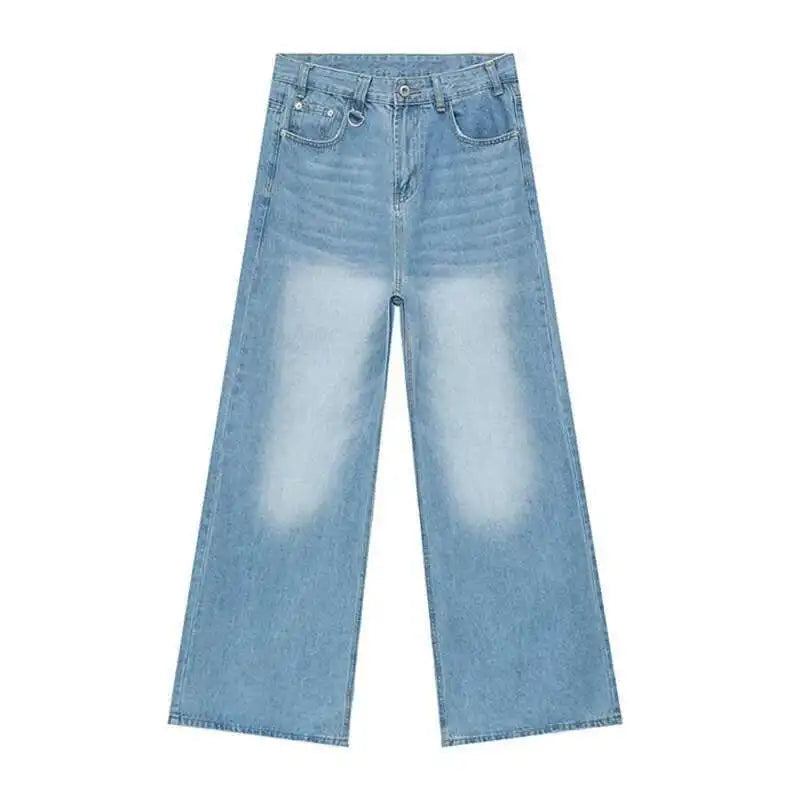 Vintage Camouflage Men's Jeans Fashion Washed Casual Wide Leg Denim Pants Autumn Winter Loose Male Trousers Old Blue 9C354 voguable