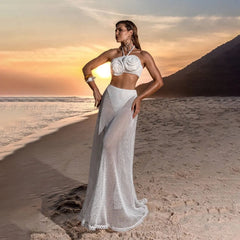 3 Pcs Flower Bikini 2025 Sexy Women Swimsuit Elegant White Swimwear Female Biquini Floral Cover Up Bodysuit Bath Suit Beachwear voguable