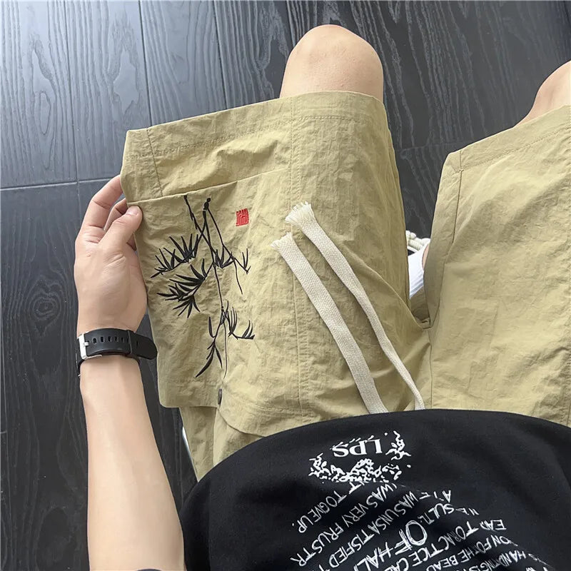 Summer Men Outdoor Casual Athletic Shorts Chinese Embroidery Design Quick Dry Breathable Lightweight Comfort Sports Short Pants voguable