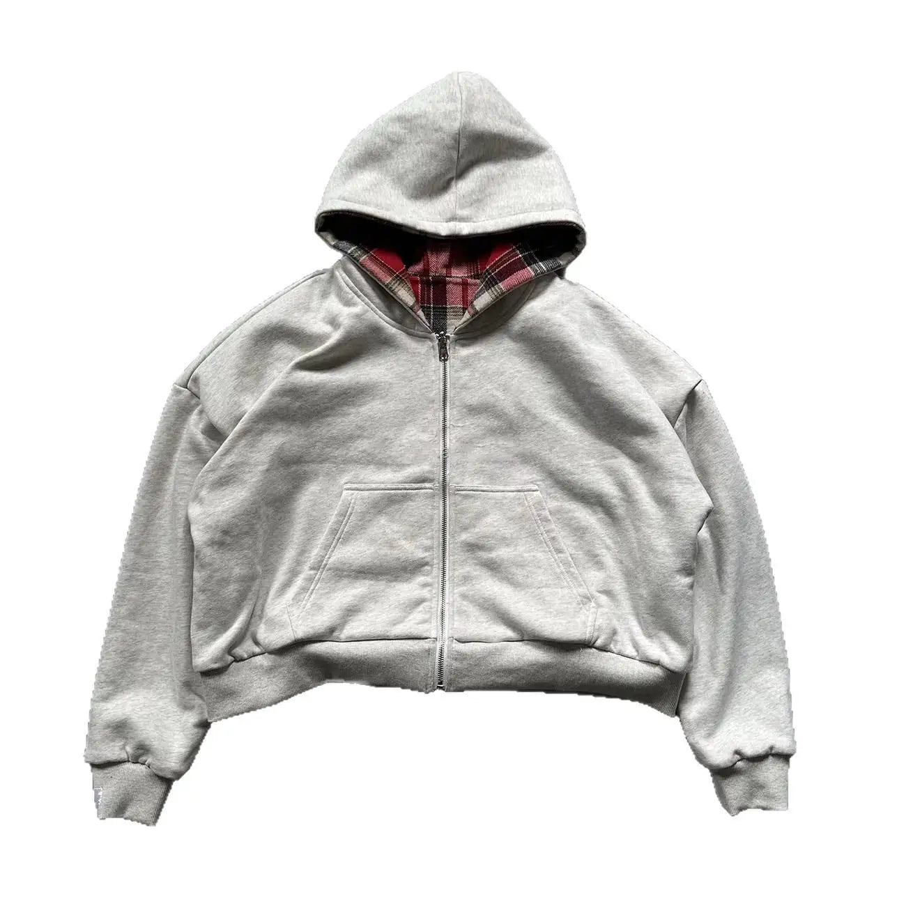 Voguable  Double-Sided Wear Plaid Patchwork Hoodie Men's Fashionable Zipper Splicing Autumn Winter Thickened Casual  Color Sweatshirt voguable