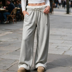 Voguable  High Waisted Drawstring Solid Color Loose Fit Women's Wide Leg Pant Autumn and Winter New Simple Straight Leg Pants Fashion voguable