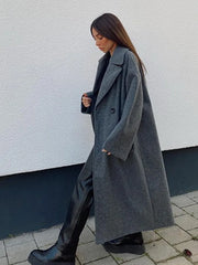 Lapel Women Straight Overcoat Casual Double-Breasted Office Ladies Long Coat Autumn Winter Solid Female Streetwear Coats voguable