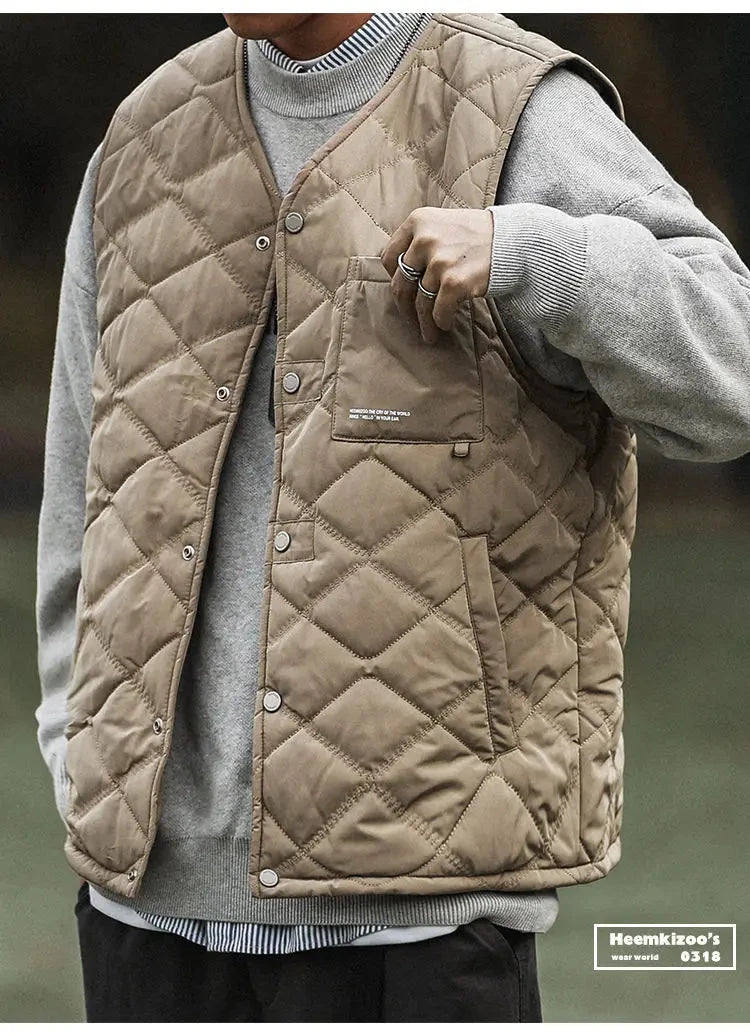 Cotton-layered Fashionable Vest Men with Autumn Winter Simple Casual Light Heated Inner Vest Cardigan Work Vest Top Aesthetic voguable