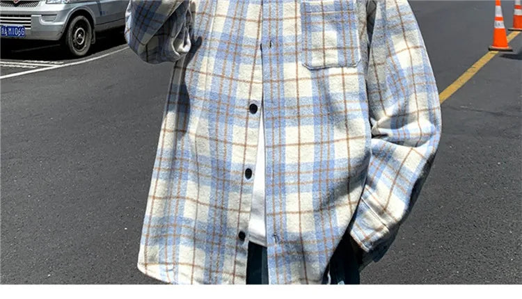 Loose Long Sve Plaid irt Men's Casual Sle Spring Autumn Harajuku Faion Couple Outerwear Comfortable Breathable voguable