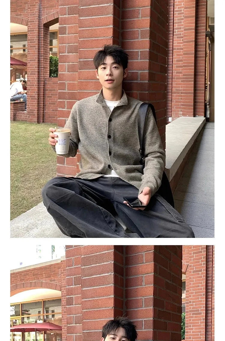 Japanese Vintage Cardigan Coats Light Luxury Knitted Lapel Long Sleeve Men Sweater Jacket Leisure Premium Quality Knitwear M-3XL voguable