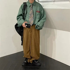 Voguable England Style Soft Cotton Fashion Shirts Single Patch Pocket Long Sleeve Standard-fit Button-down Man Casual Striped Shirt voguable