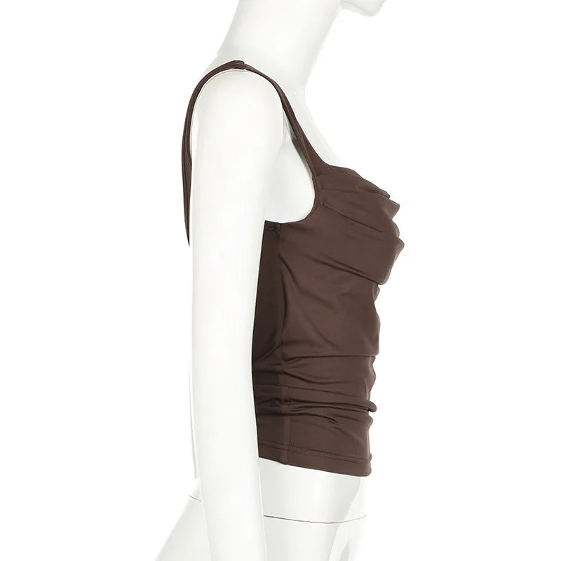 New Women Tank Tops Summer Solid Sexy Backless Streetwear Casual Slim Sleeveless Camisole Fashion Folds Tank Tops Lady Clothing voguable