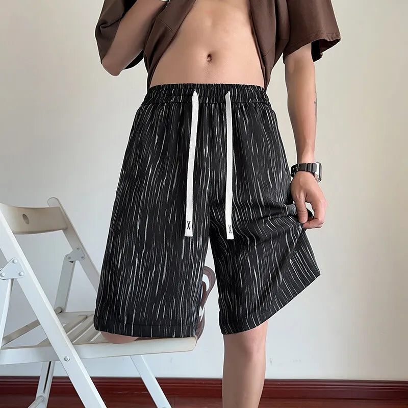 Lightweight Striped Casual Shorts Men Elastic Waistband Drawstring Summer NEW Beach Comfort Stretch Outdoor Sports Activewear voguable