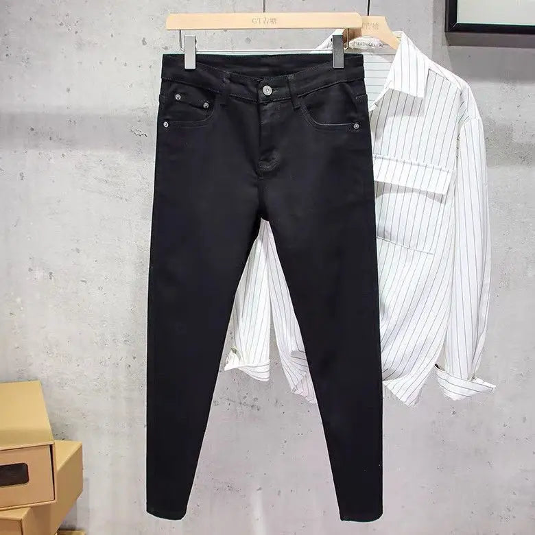 Voguable  Fashionable Workwear Jeans Men's Slim Fit High Street Trend Patchwork Long Pants New Arrival Youth Casual High Waist voguable