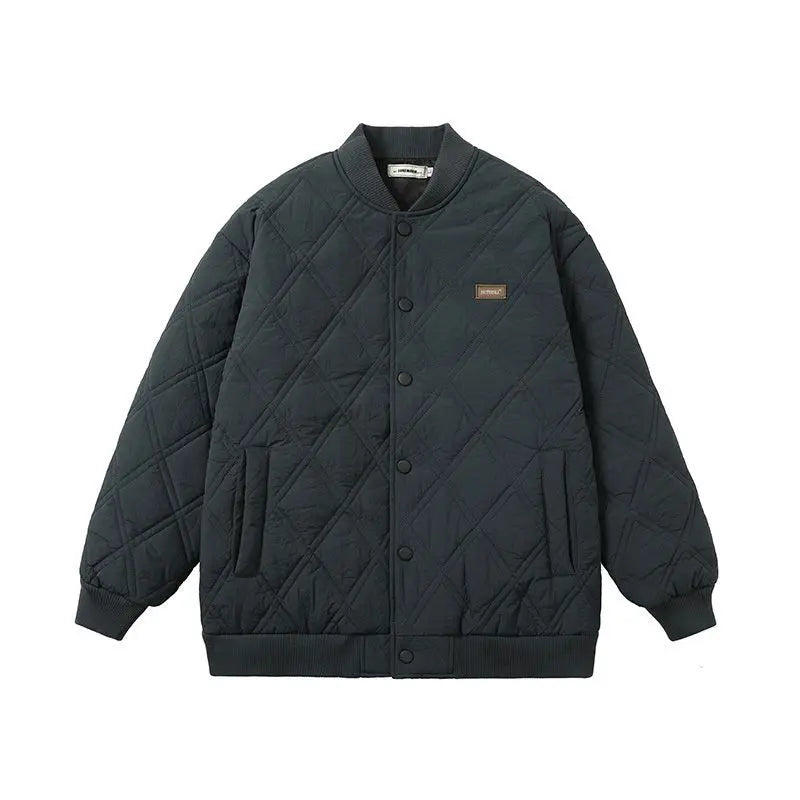 Winter Men's Jacket Stand Collar Thicken Button Windproof Baseball Jackets Casual Solid Warm Couples High Street Padded Clothes voguable