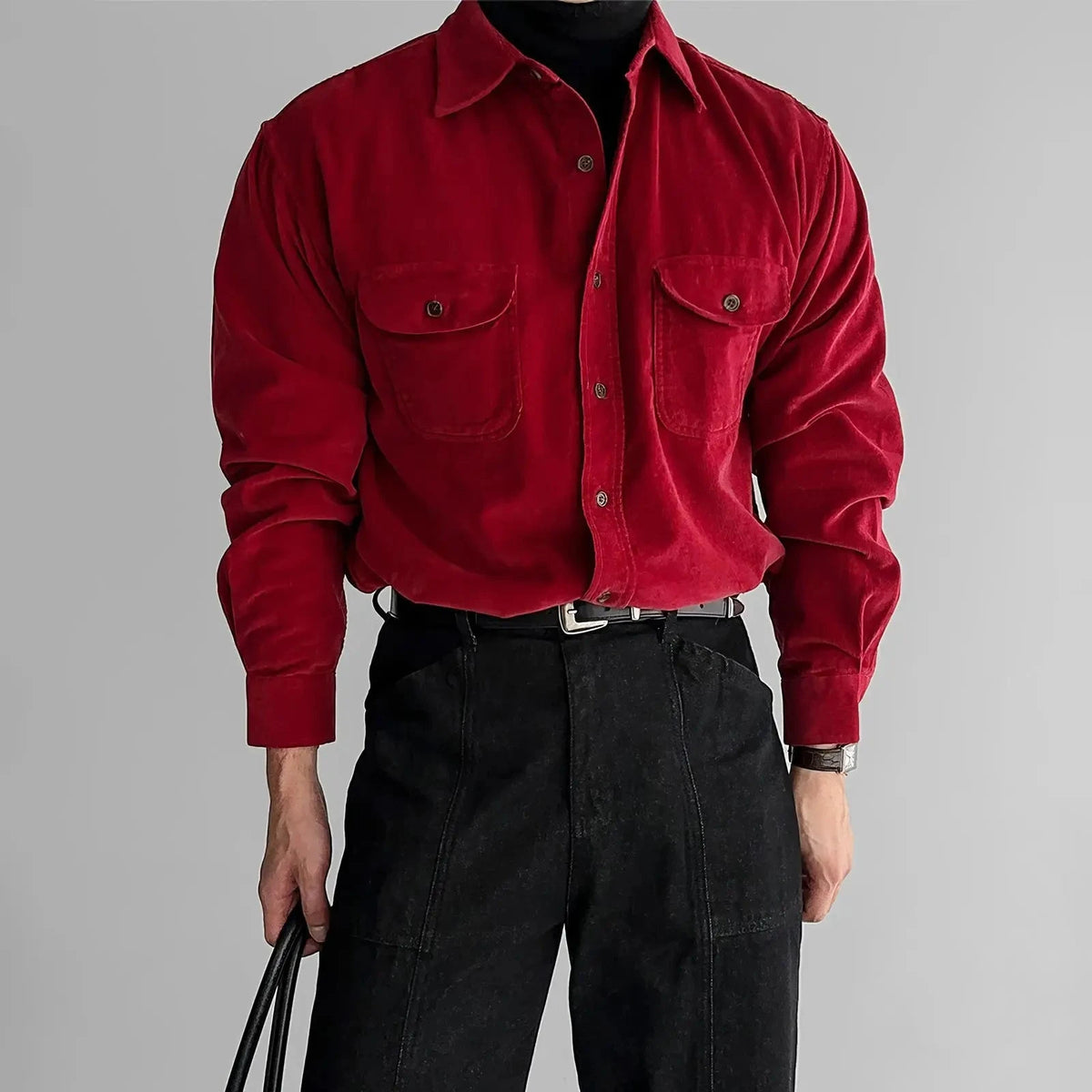 Korean High-end Shirt Temperament Red Corduroy Long-sleeved Shirts Men Women Spring Loose Lazy Trendy Tops Aesthetic Chic Blouse voguable