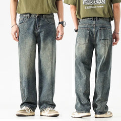 Wide Leg Jeans Men Baggy Pants Summer Straight Cut Loose Retro Blue Denim Pants Streetwear Fashion Pockets Vintage Man Clothes voguable
