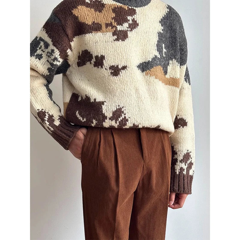 Voguable  High Waist Straight Leg Men's Retro Corduroy Casual Long Pants Warm Business Trousers Autumn Winter Fashion Youth Style voguable