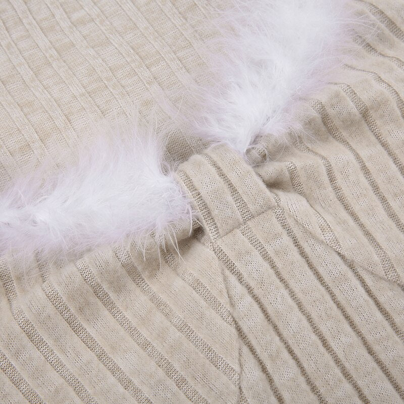 Fur Trim Knitted Slim Casual Long Dress mysite