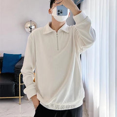 Voguable  Fall Winter Zipper Long Sleeve Men Polo Sweatshirts Casual Fashion Harajuku Oversized Pullovers Punk Streetwear Black White Gray voguable