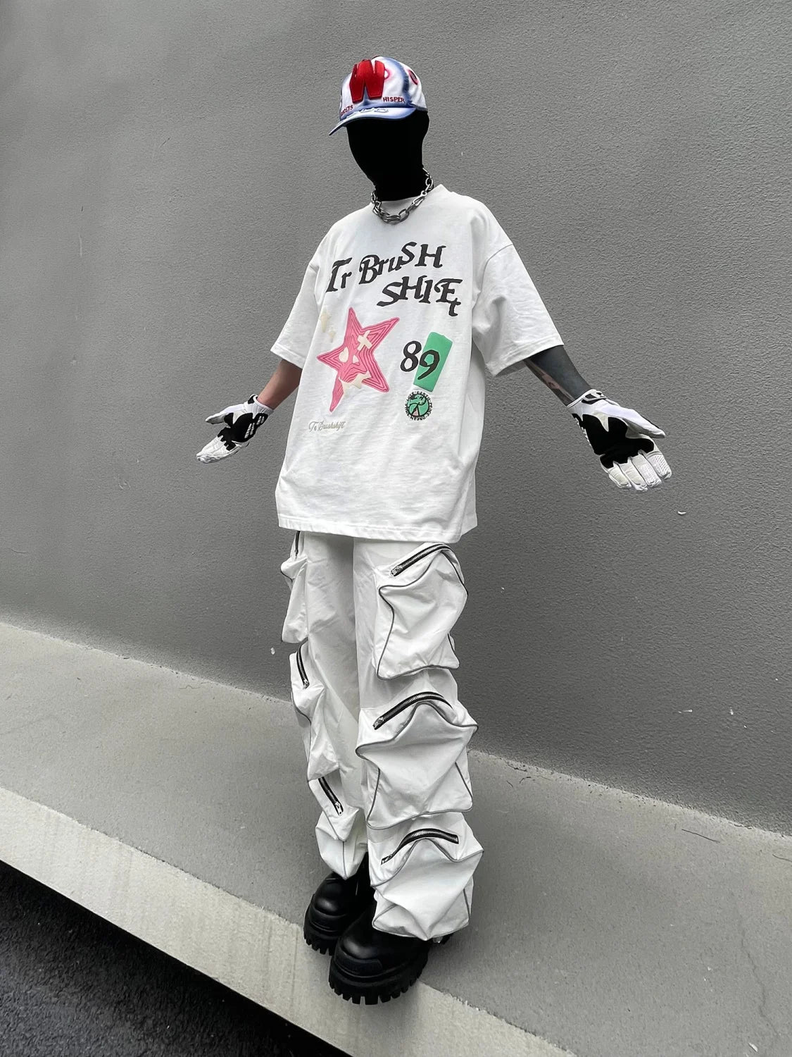 Voguable Y2k Cargo Pants Men Five Pointed Star Three Dimensional Multi Pocket Black Pants Reflective Casual Straight Leg Pants Streetwear voguable