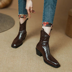 New Autumn Women Boots Square Toe Thick Heel Boots for Women Winter Genuine Leather Ankle Boots Chelsea Boots Cowboy Boots voguable