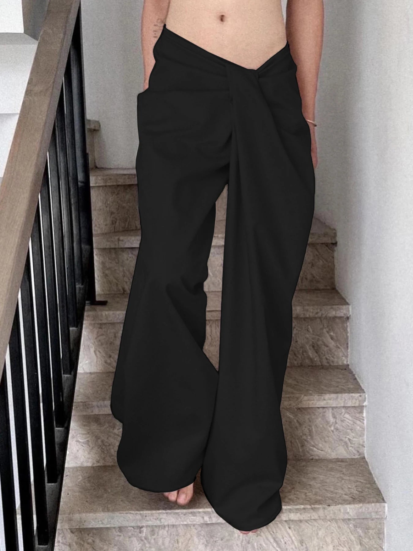 Voguable 2024 New Irregular Design Low Waist Baggy Wide Leg Trousers Y2K Streetwear Loose Pants Fashion Women Casual pantalones voguable