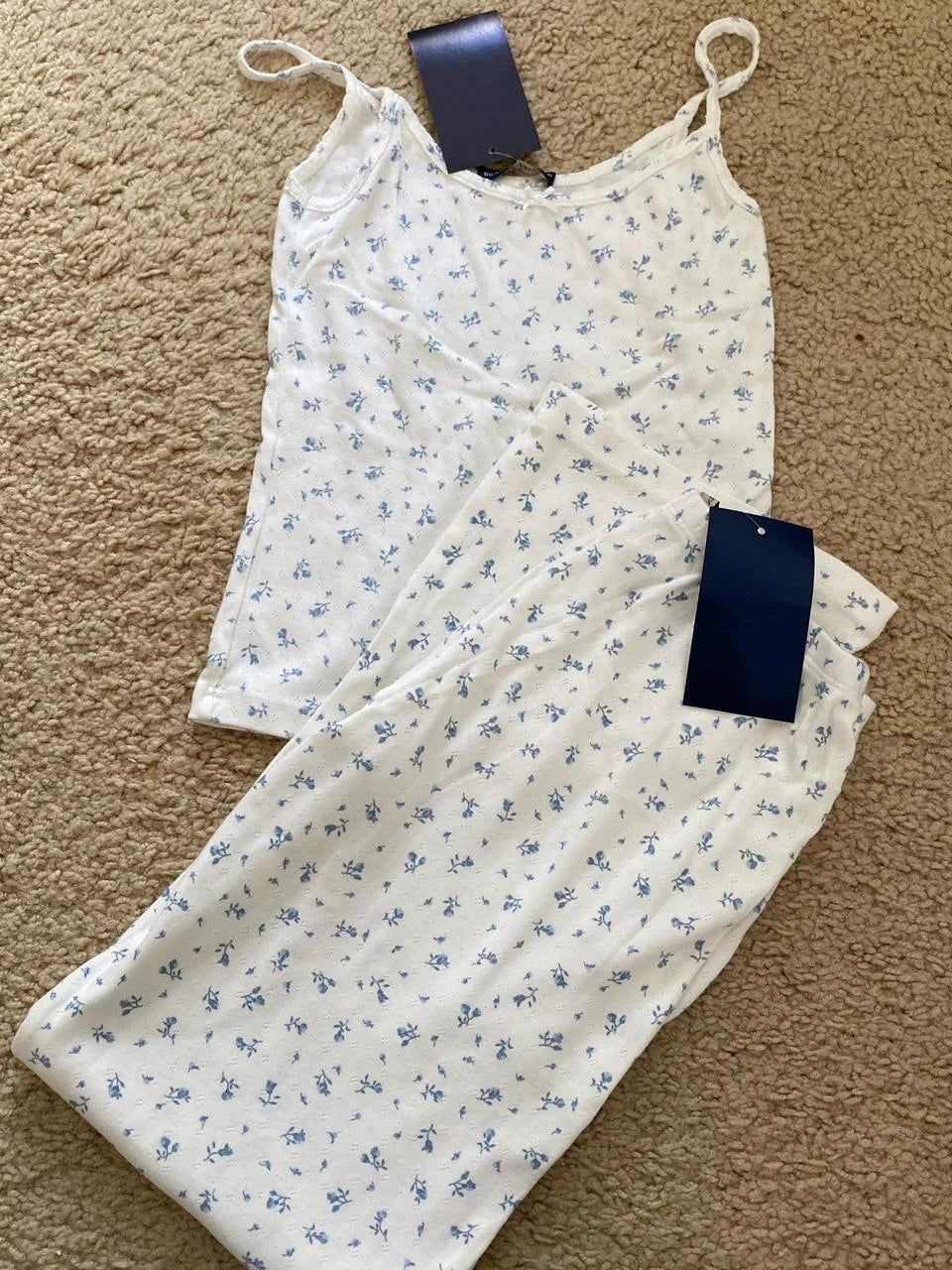 Skull Print Gray Vest Pants 2 Pieces Set Pajama Woman Sleeveless Slim Tank Top High Waist Straight Long Pant Cotton Vintage Sets voguable