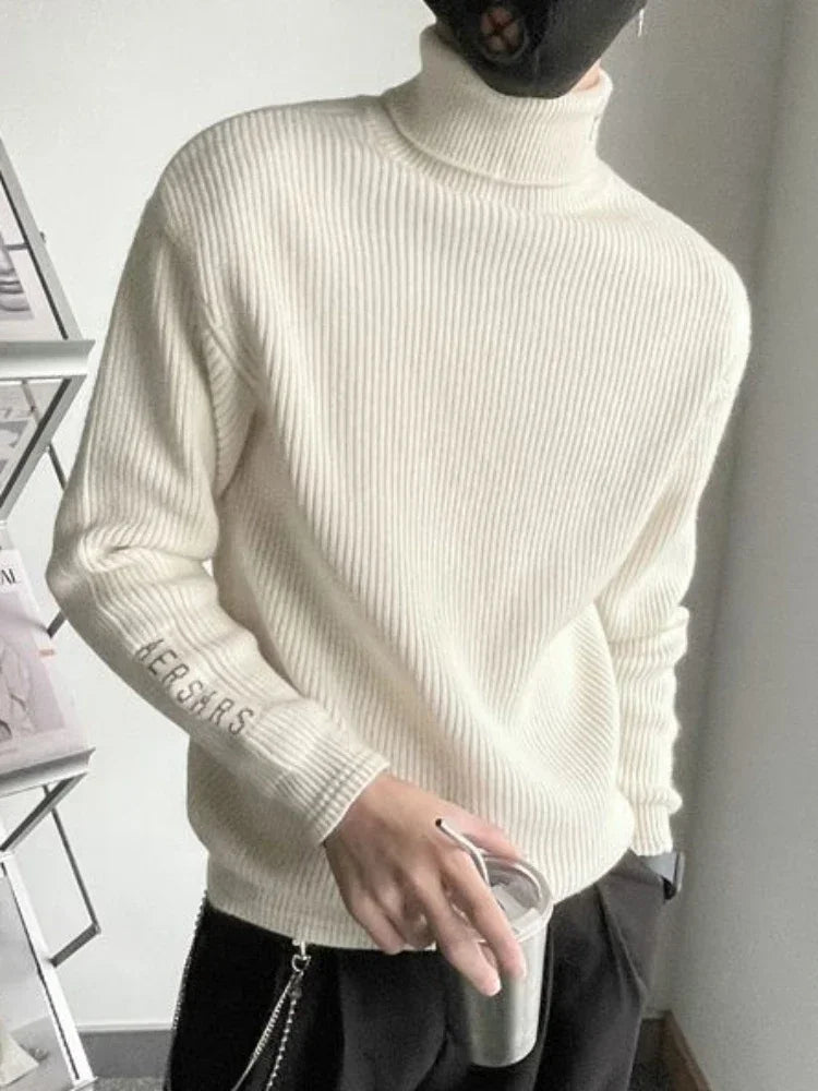 Voguable  Knitted Sweaters for Men Turtleneck High Collar Black Man Clothes Pullovers Coat Jacket Letter Maletry New in Plus Size Casual voguable